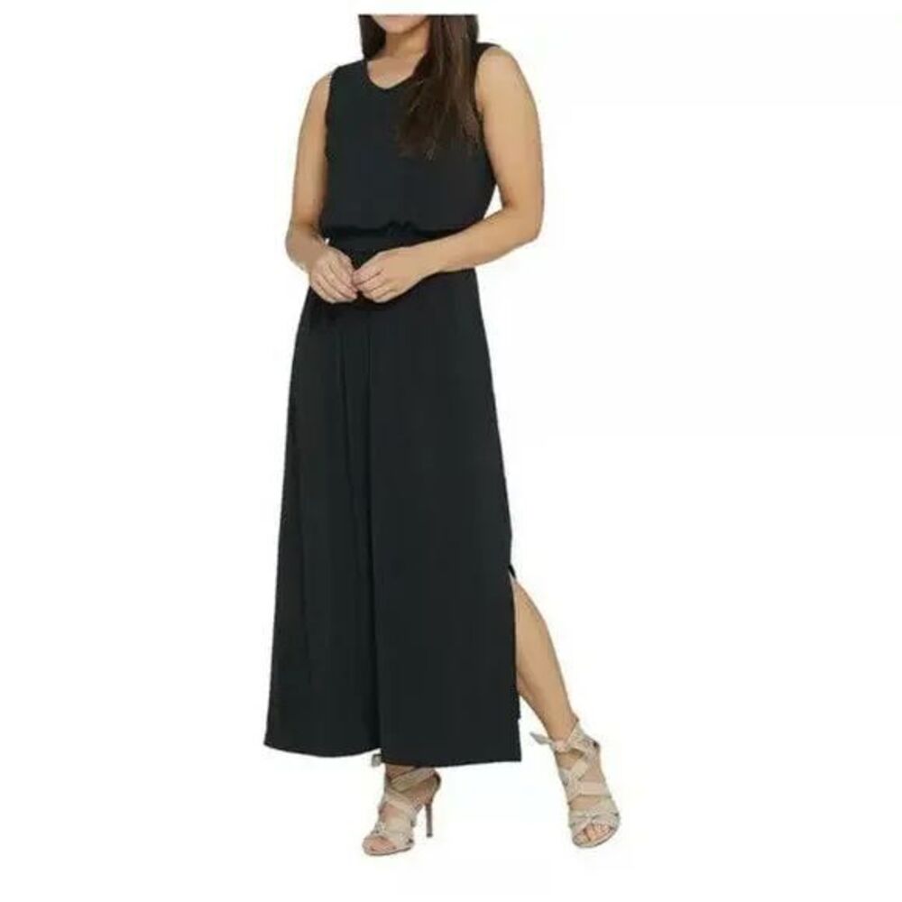 Joan Rivers Women's Black Sleeveless V-Neck Maxi Dress Elastic Waist Size XXS